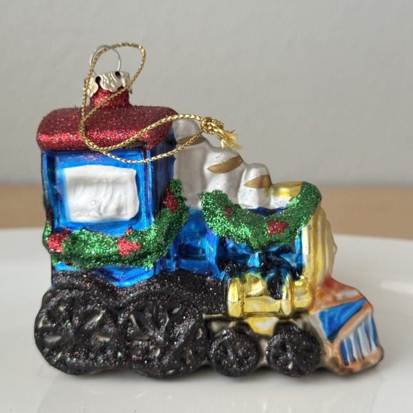 Hand Blown Glass Santa Claus Train Little Engine Ornament Glitter - Picture 3 of 8
